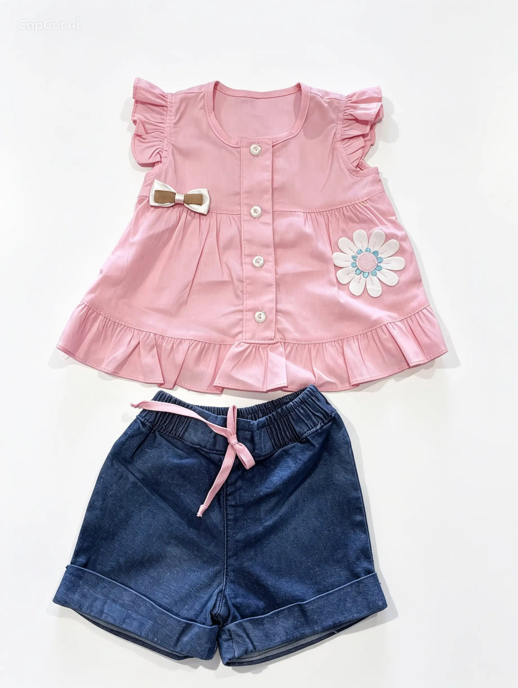 Conjunto rosado flor + overol